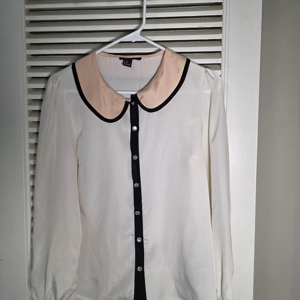 Chic Cream and Black Women's Blouse